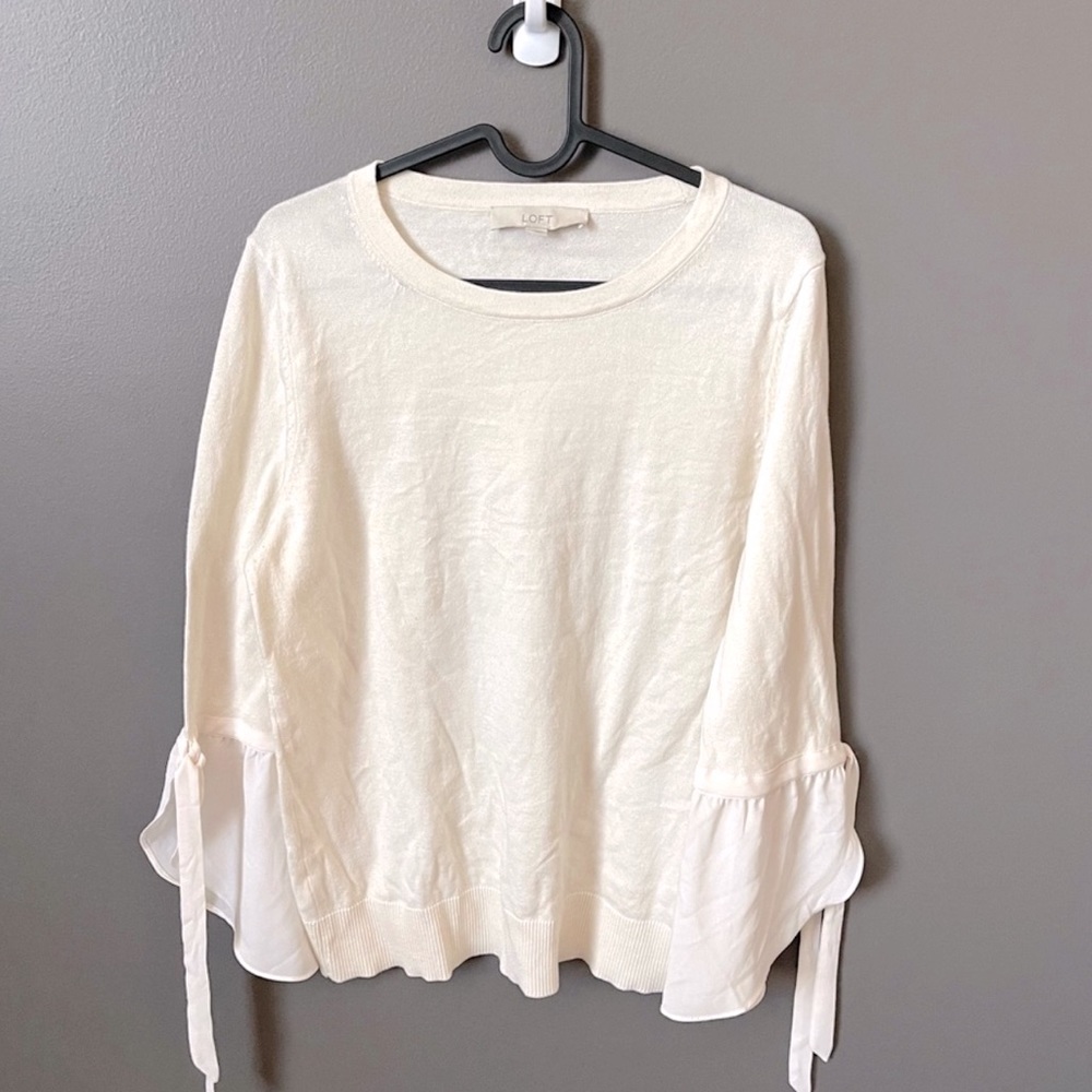 BOGO FREE!! loft Womens ivory flare sleeve knit blouse